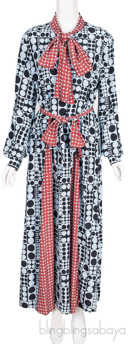 Polka Tie Neck Godet Dress
