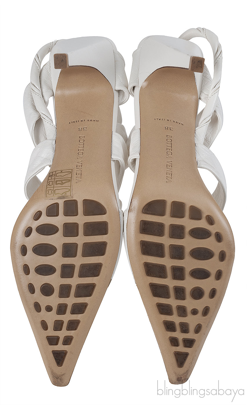 Bottega Veneta White Point Leather Slingback Pumps