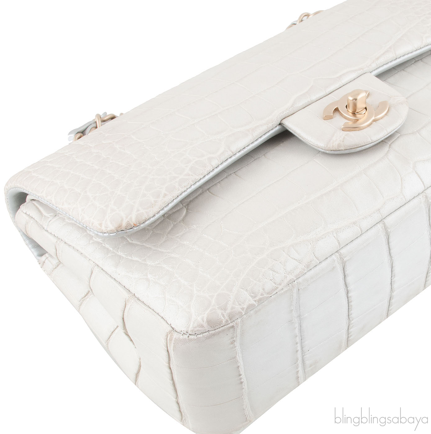 Silver Alligator Medium Flap Bag