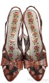 Gucci Malaga Kid Elaphe Lizard Butterflies Mid-Heel Slingback