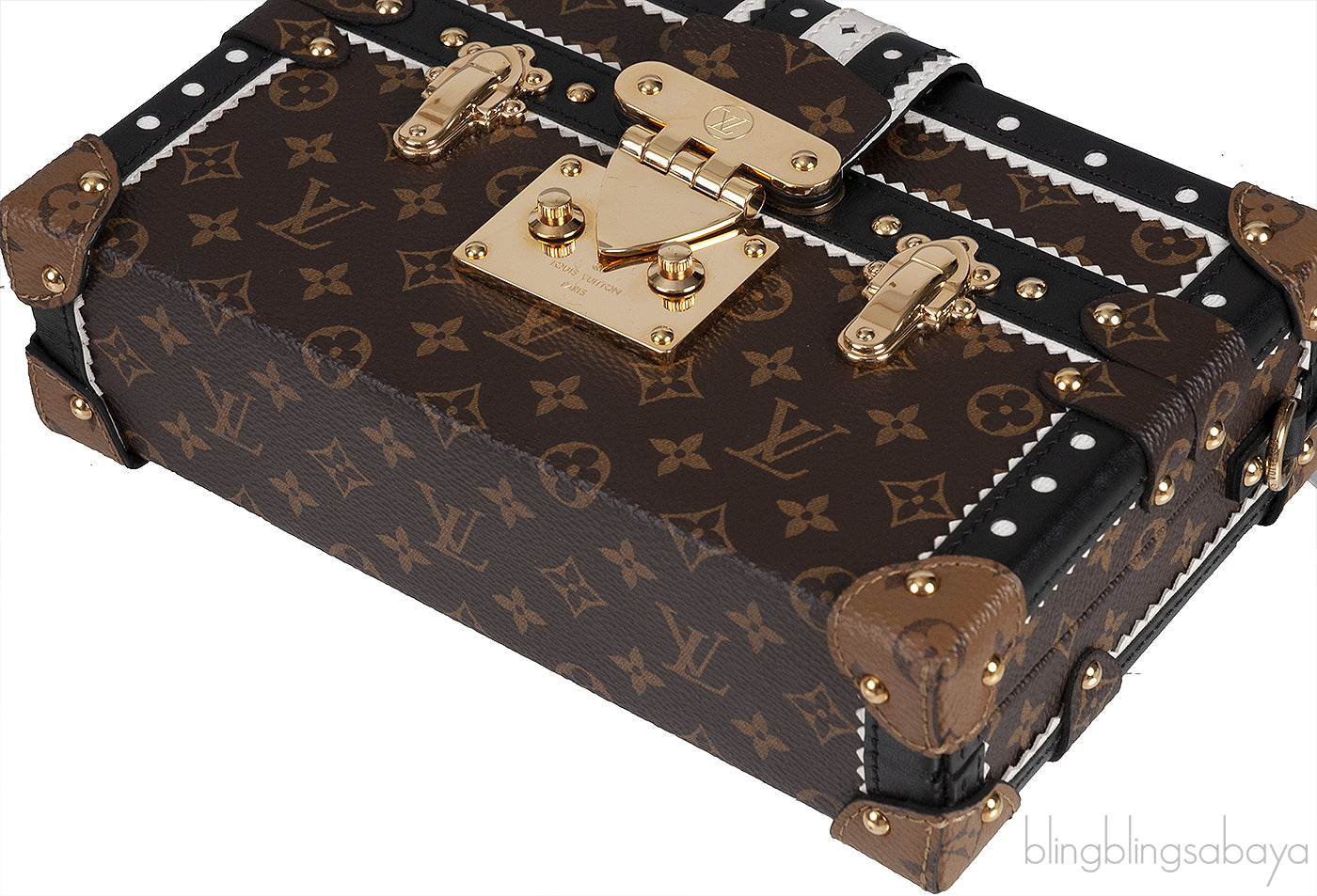 Monogram Black & White Leather Trim Petite Malle GHW
