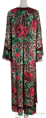 Brown Leopard & Rose Print Kaftan Dress