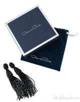 Oscar dela Renta Black Classic Long Tassle Earrings