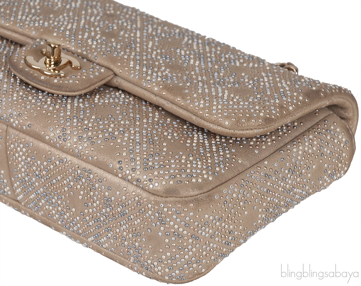 Crystal Bead Jewel Gold Medium Flap Bag