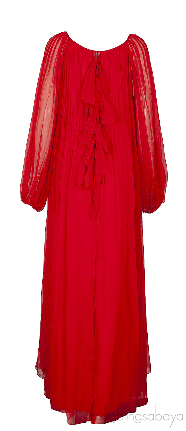 Red Pleated Silk Mousseline Maxi Dress