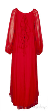 Red Pleated Silk Mousseline Maxi Dress