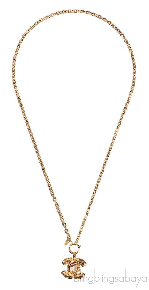 Chanel Vintage Diamond Quilted CC Gold Pendant Necklace
