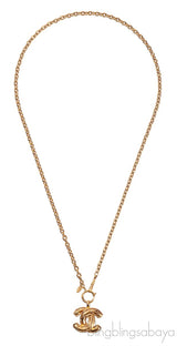 Chanel Vintage Diamond Quilted CC Gold Pendant Necklace