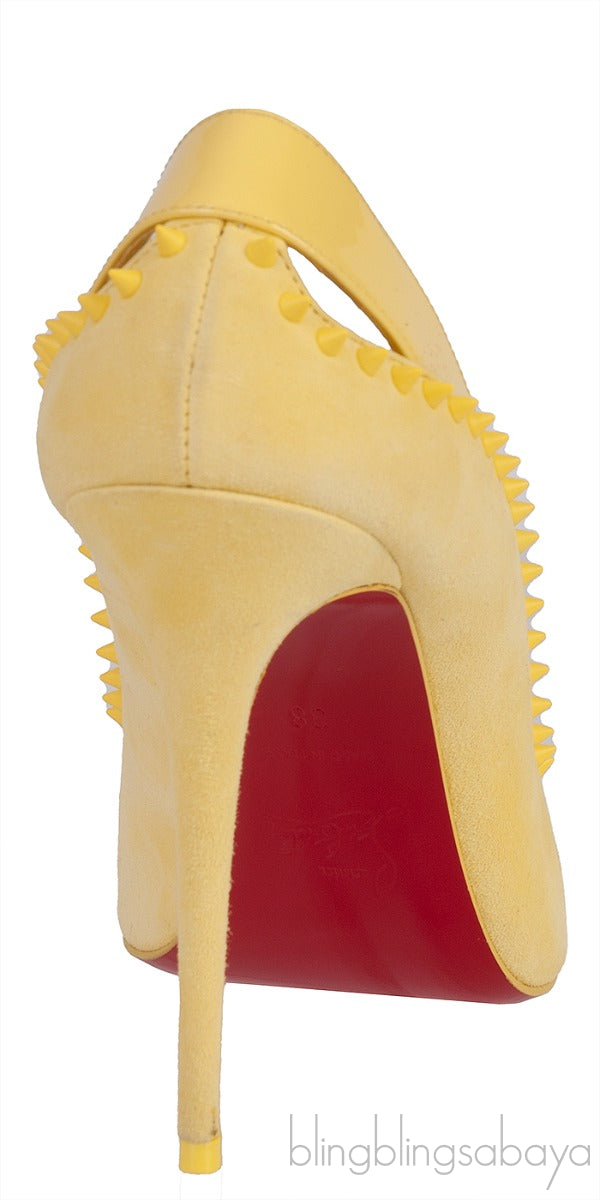 Duvette Spikes 100 Suede Yellow Pumps