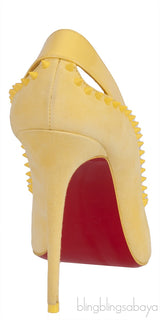 Duvette Spikes 100 Suede Yellow Pumps