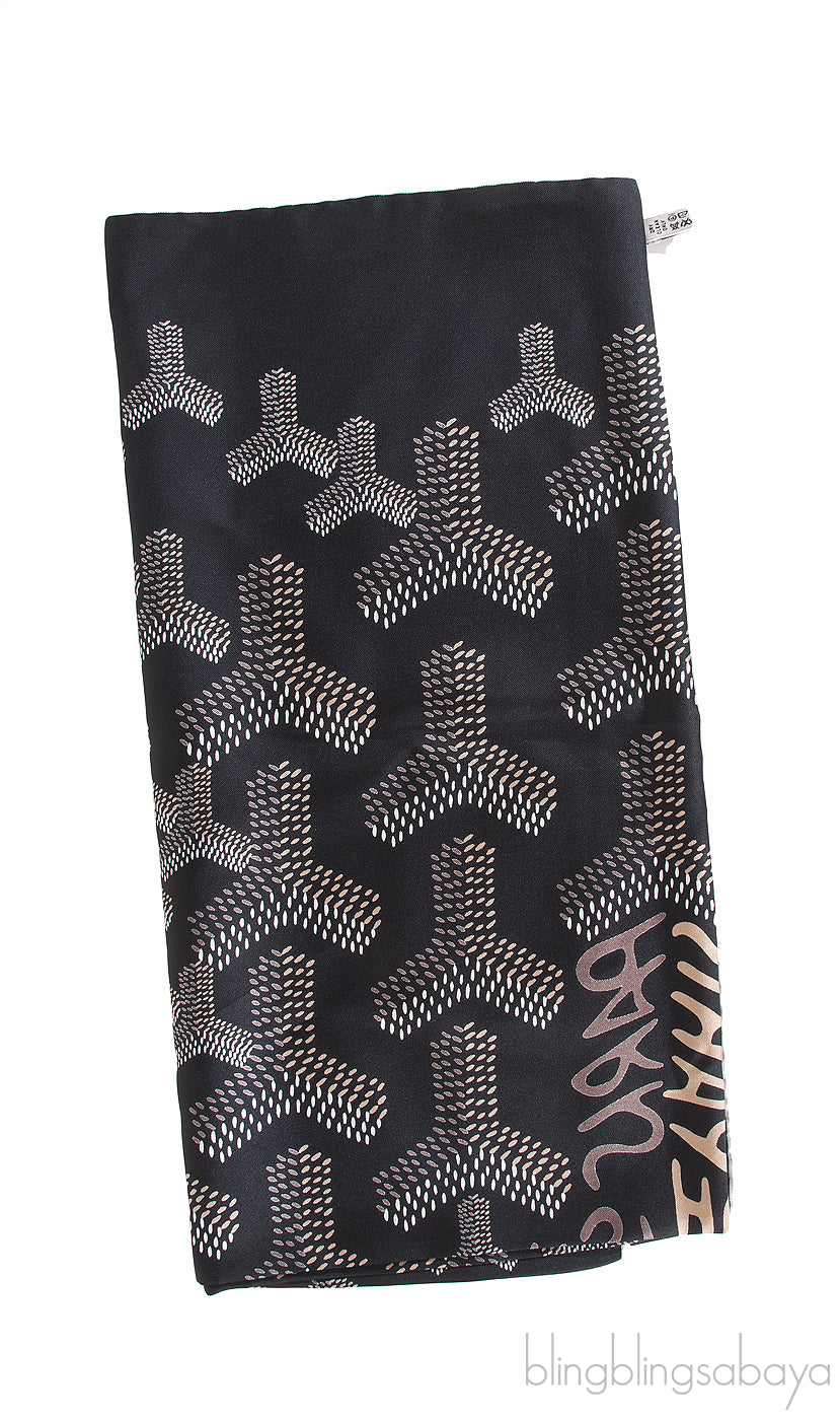 Silk Goyardine Black Scarf