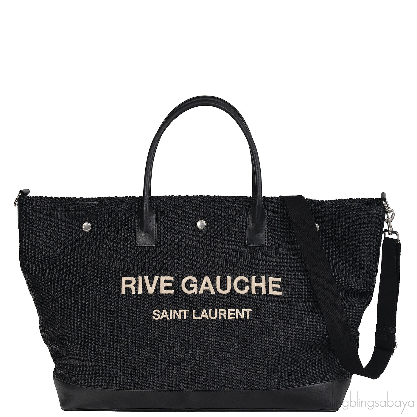 Saint Laurent Black Raffia Rive Gauche Black Oversize Tote