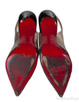 Christian Louboutin Black Floral Lace Gold Trim Slingback Heels