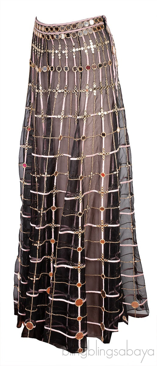Mirror & Crystal  Embellished Black Maxi Skirt