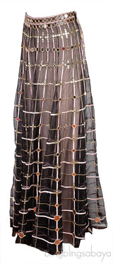Mirror & Crystal  Embellished Black Maxi Skirt