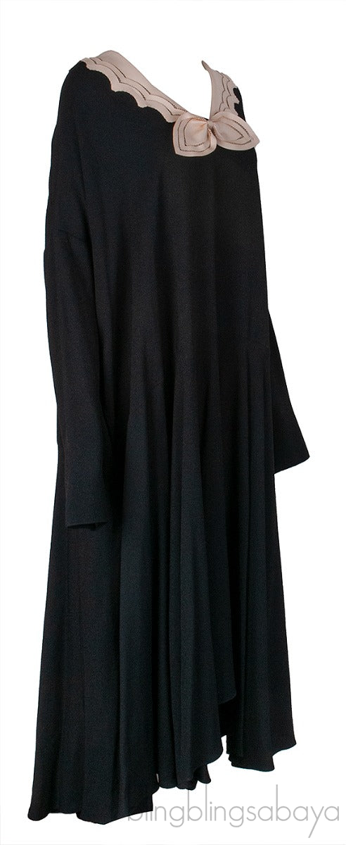 Black with Beige Contrasting Collar Dress