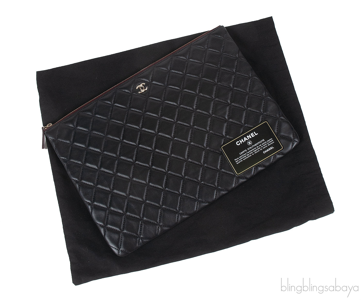 Chanel Black Large CC Quilted Lambskin O-Case Clutch
