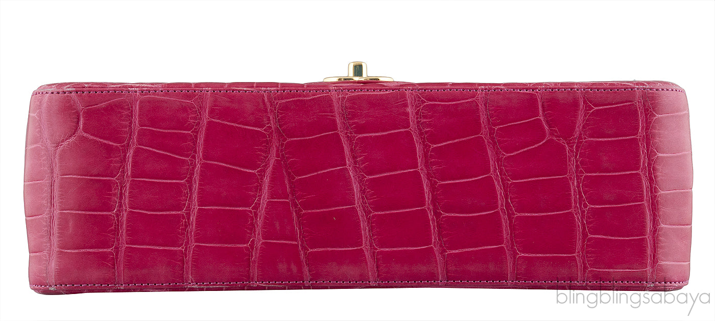 Fuchsia Crocodile Jumbo Flap Bag