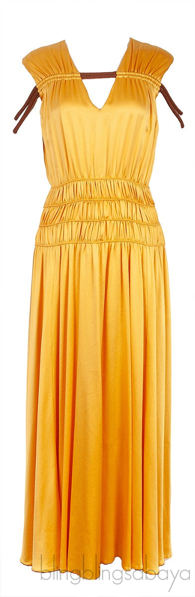 Yellow Sleeveless Rope Ruched Dress