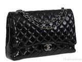 Chanel Black Patent Maxi Double Flap Quilted Bag