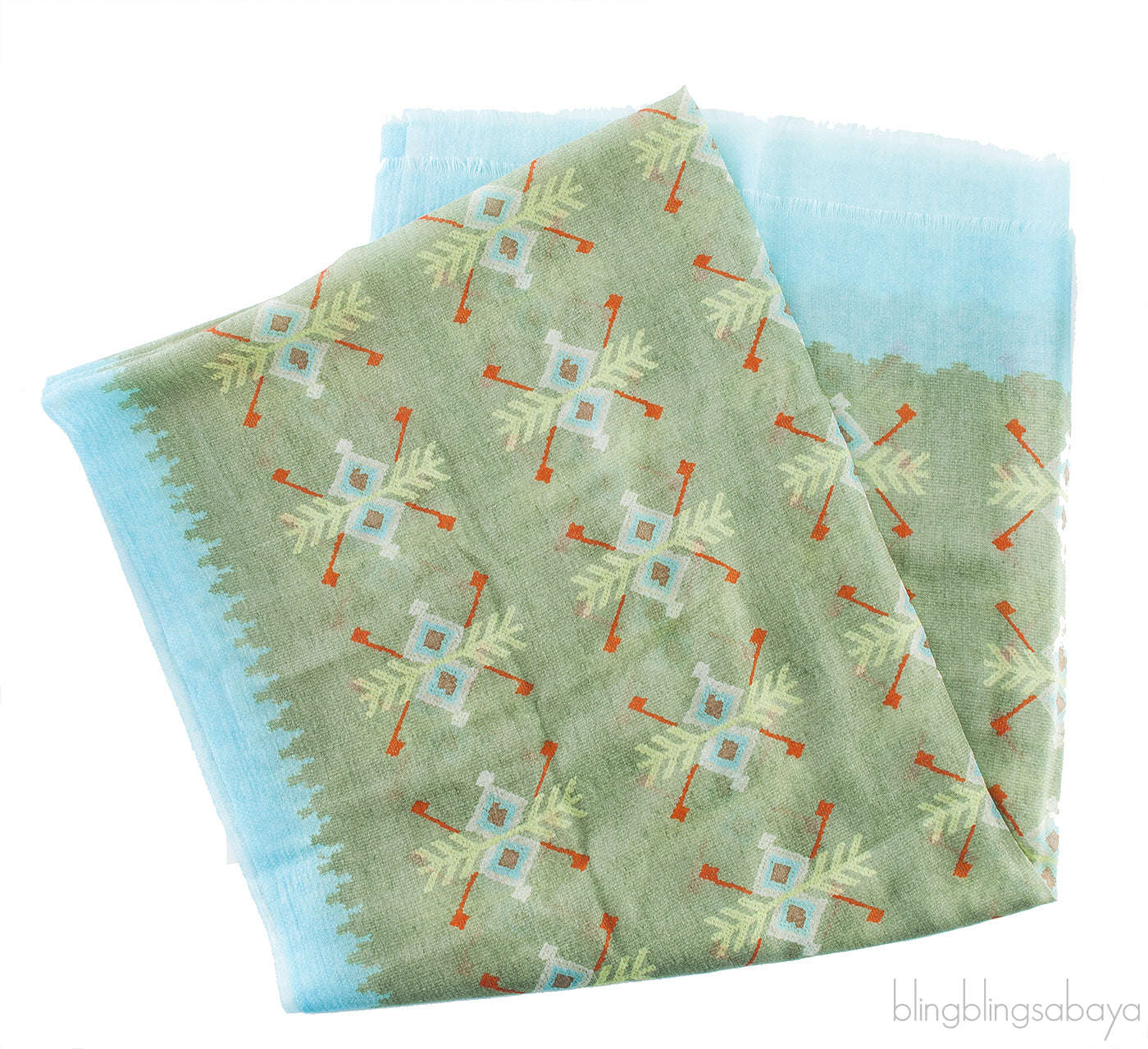 Moss Green Printed w/ Teal Trim Stole