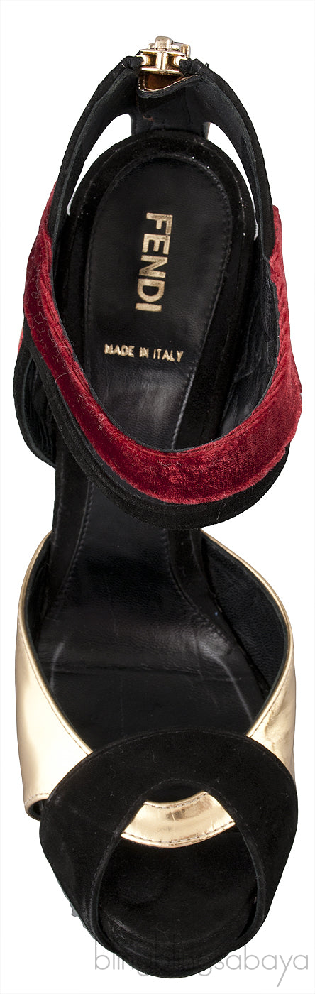 Tri-color Peep Toe Platform Heels