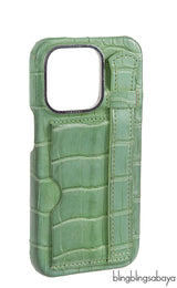 Card Holder Strap Iphone 15 Case Alligator Apple Green
