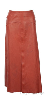 Brown Leather Midi Skirt