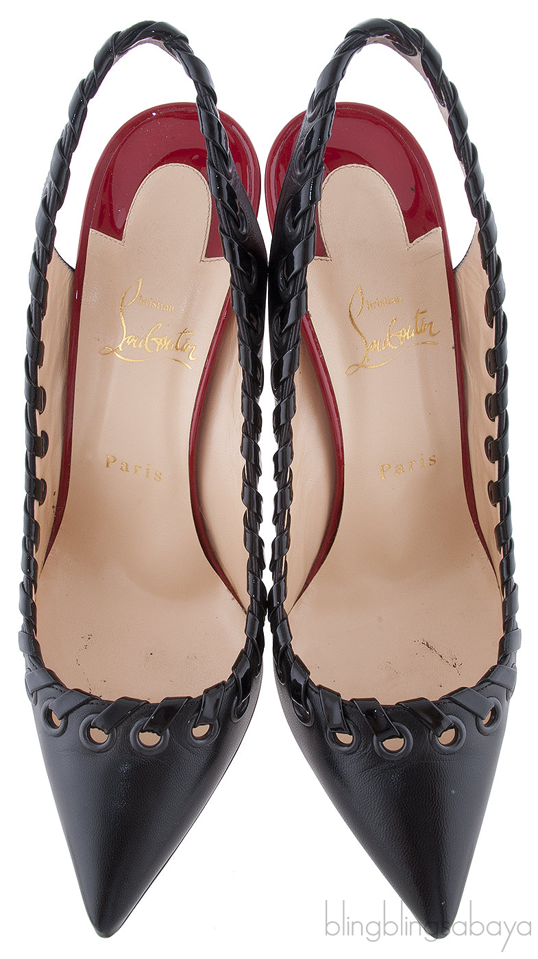 Christian Louboutin Black Leather Ostri Sling 100 Heels