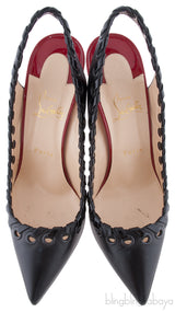 Christian Louboutin Black Leather Ostri Sling 100 Heels