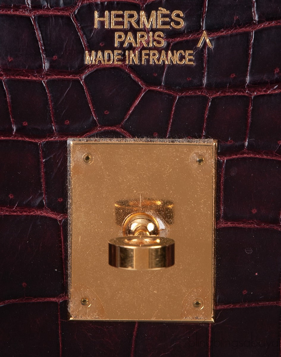 Birkin 35 Prune Crocodile Porosus GHW