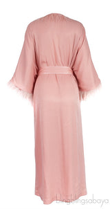 Laura Feather-trimmed Charmeuse Robe