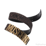 Moschino Brown Jacquard Metallic Logo Buckle Belt