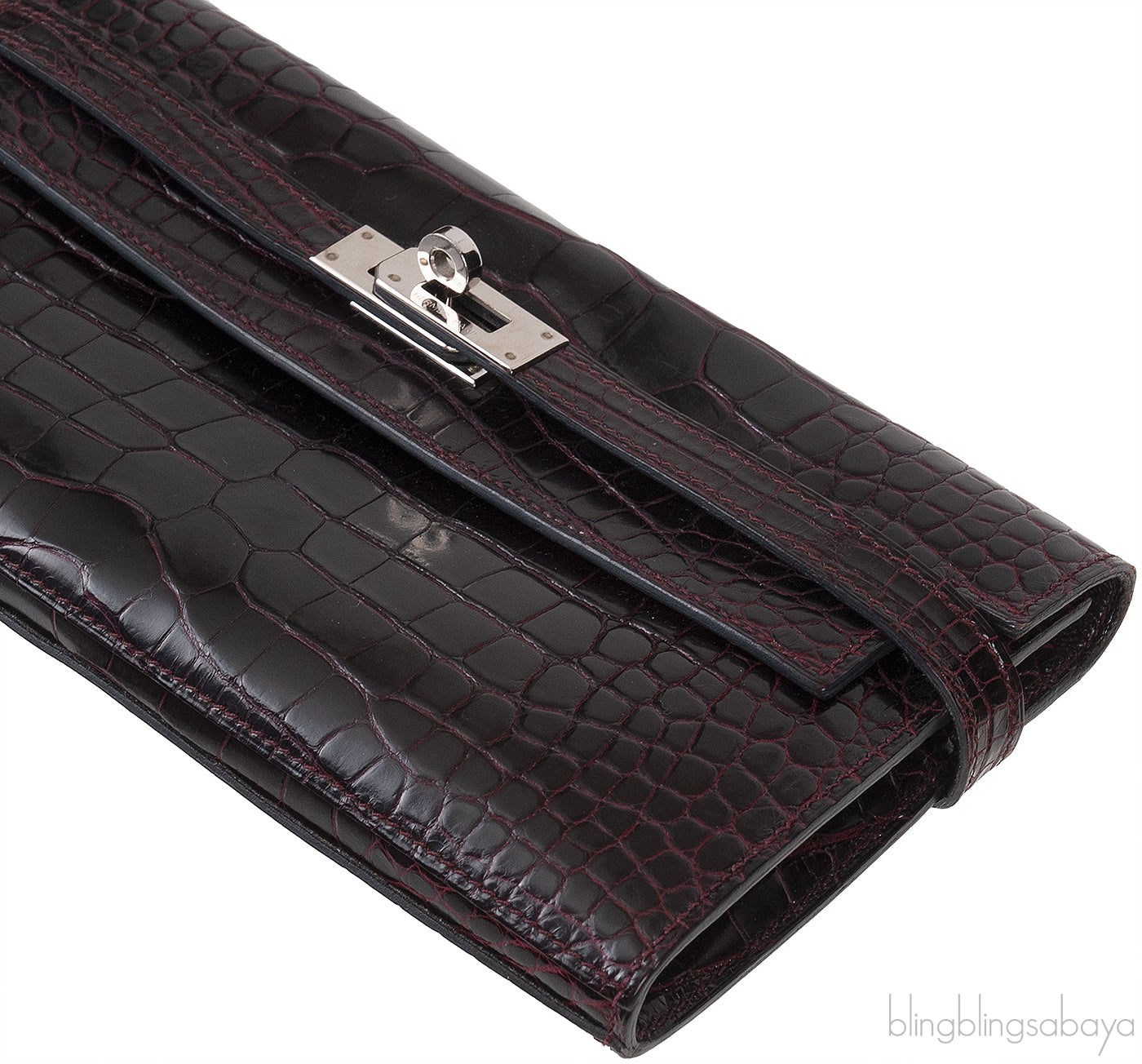 Hermes Kelly Wallet Burgundy Crocodile PHW
