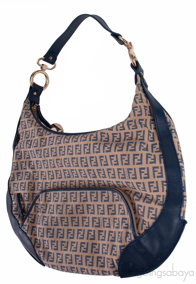 Fendi Blue FF Printed Canvas Hobo