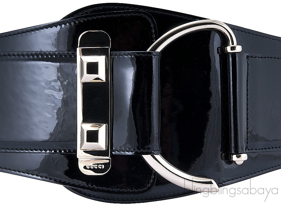 Black Patent Elastic Wide Belt