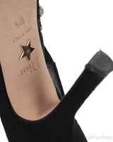 Black Suede Mesh Strass Pointed Toe Heels