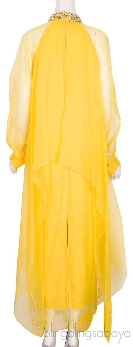 Long Silk Organdy Dress With Crystals