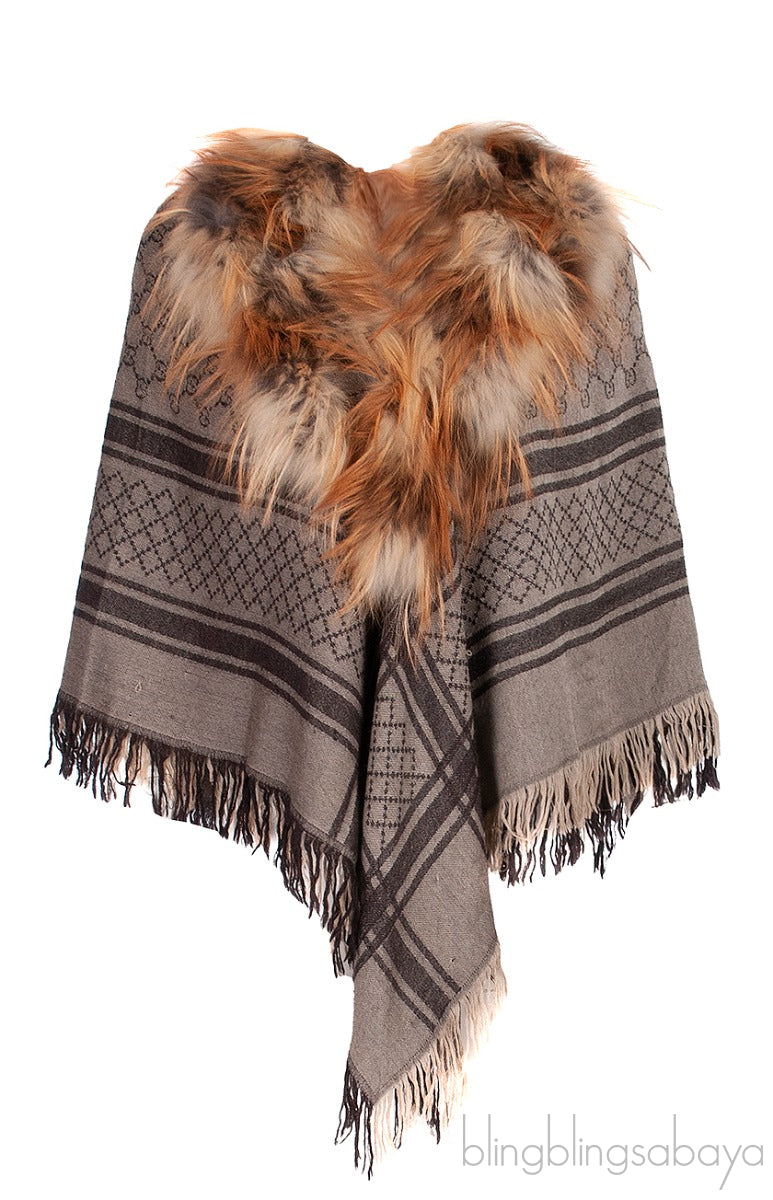Gucci Fox Trimmed GG Patterned Stole