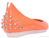 Studded Neon Orange Leather Flat