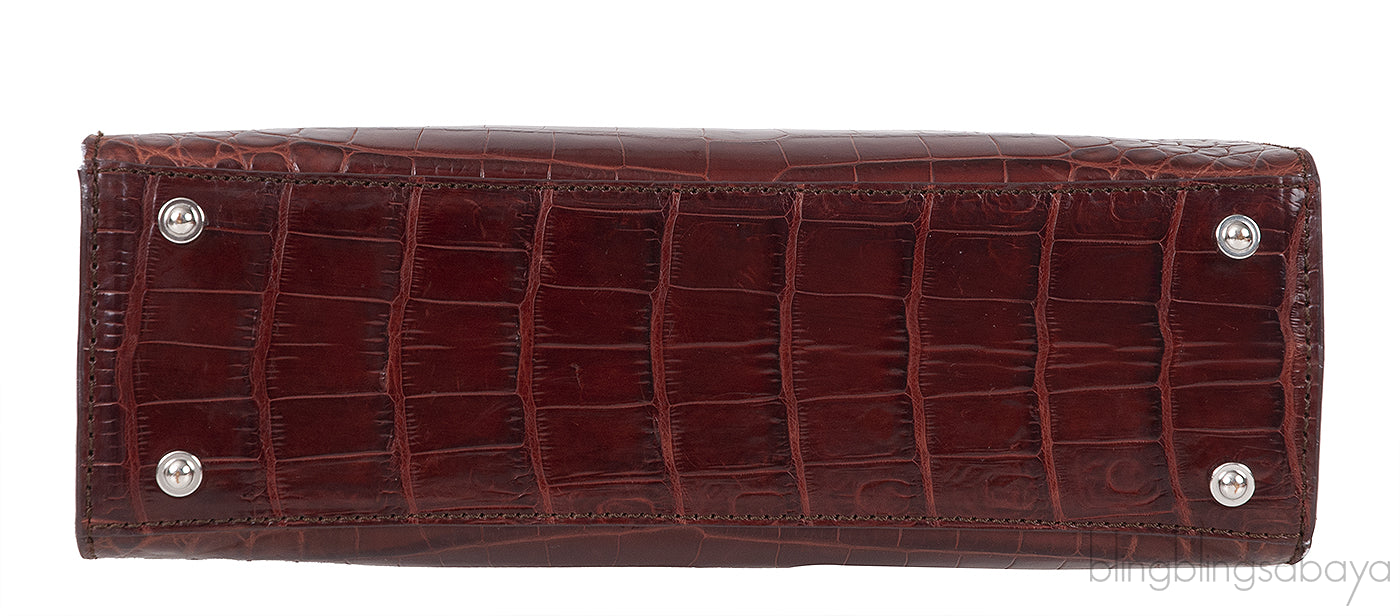 Burgundy Crocodile Top Handle Bag