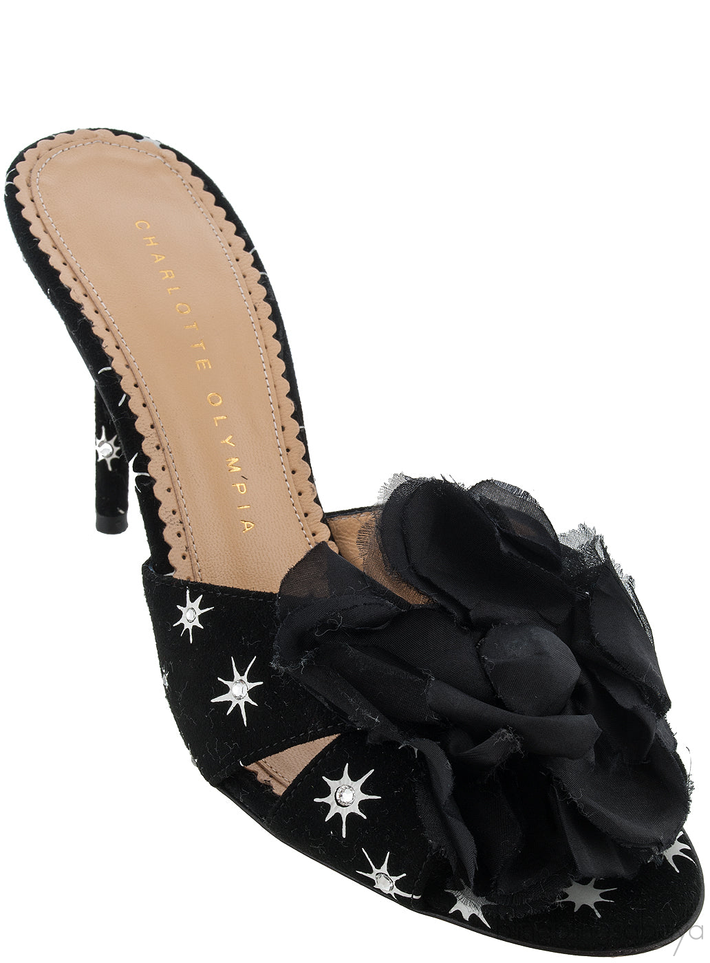 Black Floral Crystal Mule