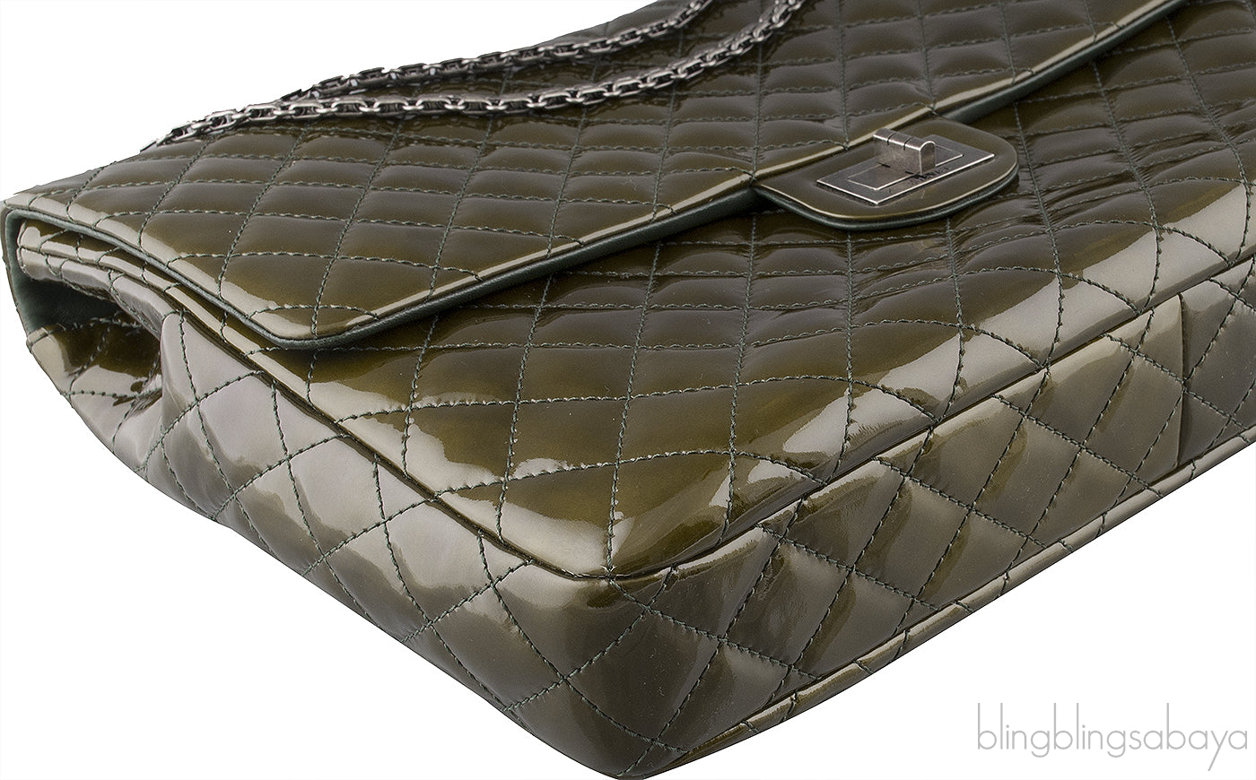 2.55 Olive Green Patent Quilted Flap XL