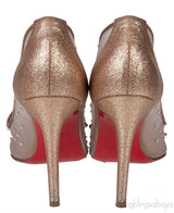 Gold & Beige Mesh Crystal Pointed Toe Heels
