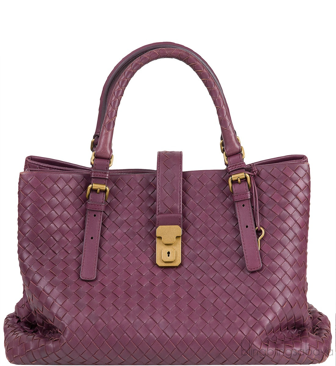 Plum Large Roma Intrecciato Leather Tote
