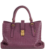 Plum Large Roma Intrecciato Leather Tote
