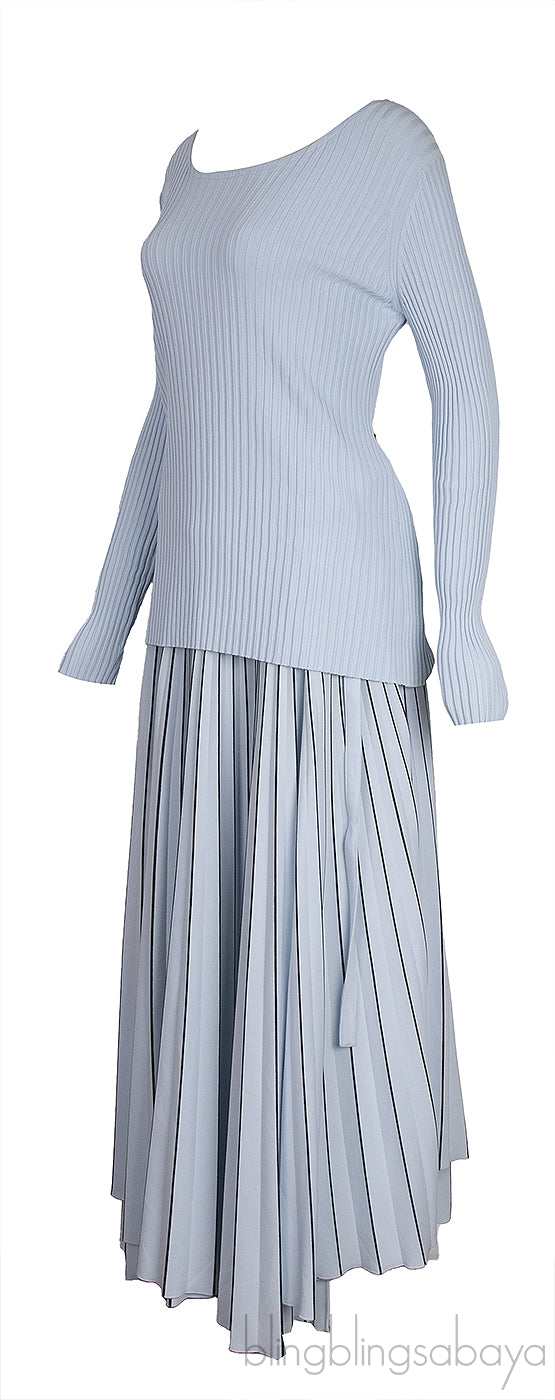 Light Blue Knitted Top & Pleated Wrap Skirt