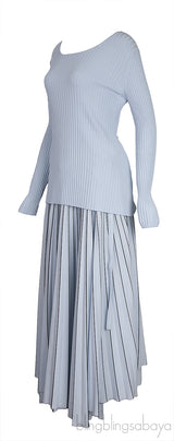 Light Blue Knitted Top & Pleated Wrap Skirt