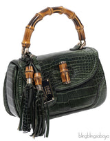 Gucci Forest Green Medium Crocodile Bamboo Top Handle Bag