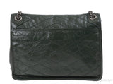 Yves Saint Laurent  Nikki Forest Green Medium Crinkled Leather Shoulder Bag